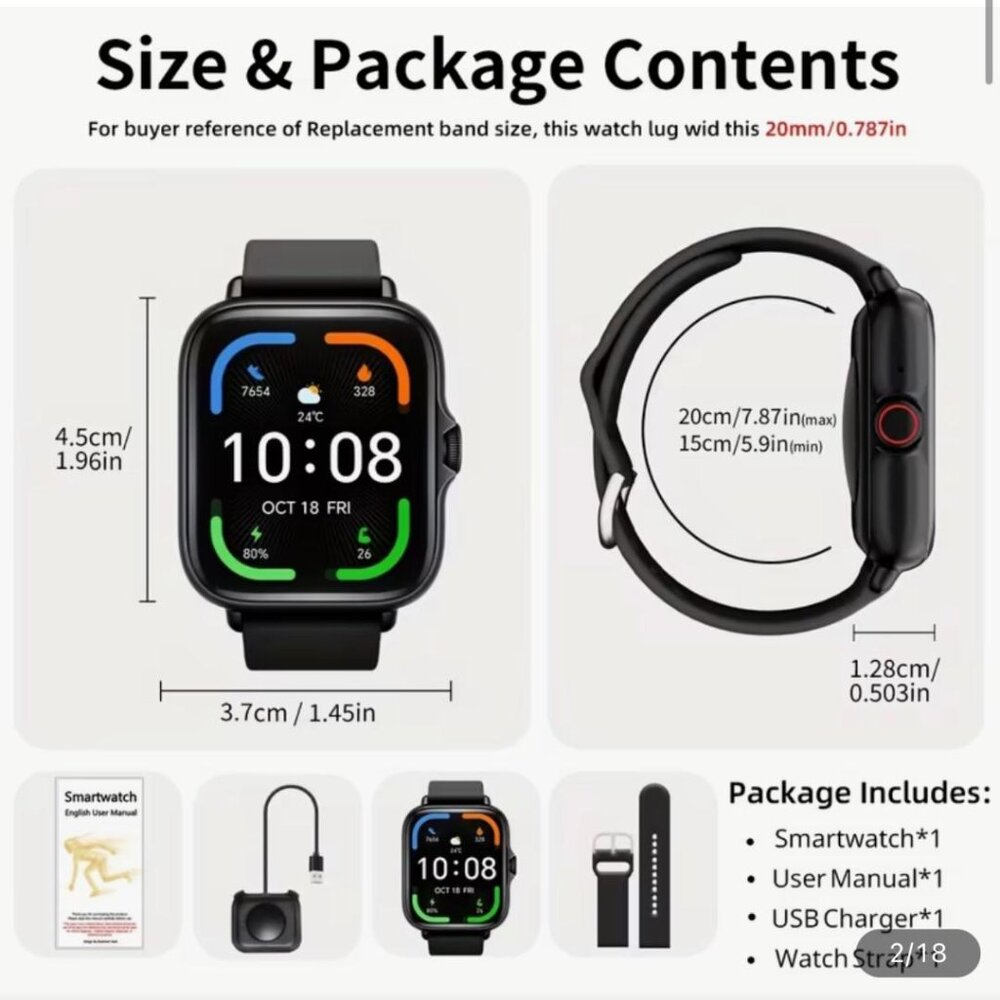 NEW - Smart Watch 1.83'' Touch Screen,Calls, Sleep Monitor iPhone Android- WHITE - Picture 3 of 6